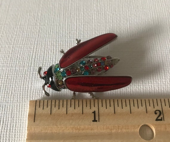 Multi colored rhinestone roach brooch, insect pin… - image 4