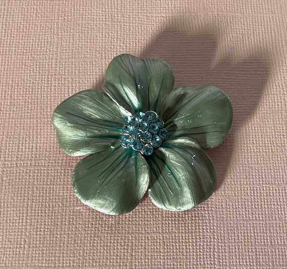 Vintage flower brooch, rhinestone flower pin, dai… - image 2