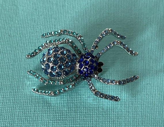 Blue rhinestone spider brooch, spider jewelry, rh… - image 3