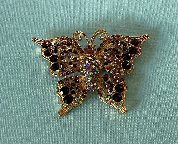 Large butterfly brooch, rhinestone butterfly pin,… - image 4