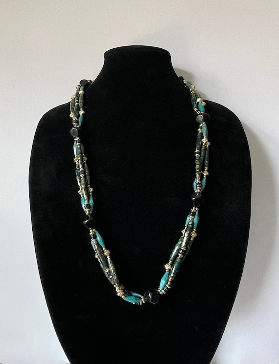 Vintage beaded necklace, multi strand beaded neckl