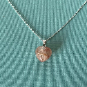 Rose quartz heart necklace, heart necklace, Valentine&#39;s necklace, gifts for her, wedding necklace, pink heart necklace, 20&quot; necklace, heart