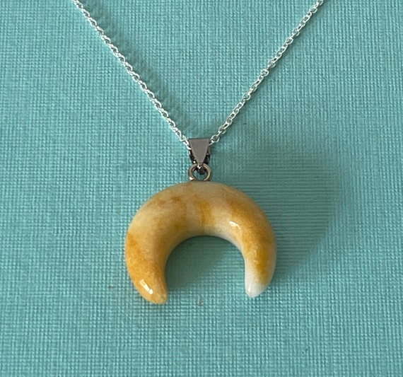 Crescent moon necklace, yellow moon necklace, butter quartz crescent moon, 20" necklace, yellow jasper moon necklace, moon jewelry, moon View 3