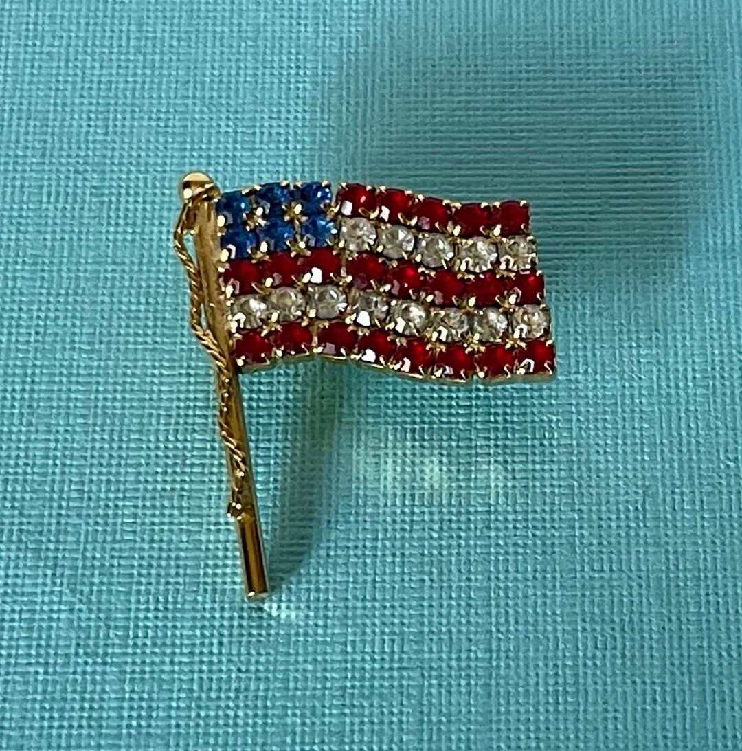 Vintage American Flag Brooch USA Flag Brooch Rhinestone Flag Etsy