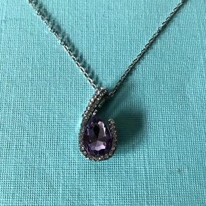 Purple rhinestone necklace, 18&quot; necklace, gifts for her, purple pendant, Valentine&#39;s gifts, Mother&#39;s day gifts, purple drop necklace,