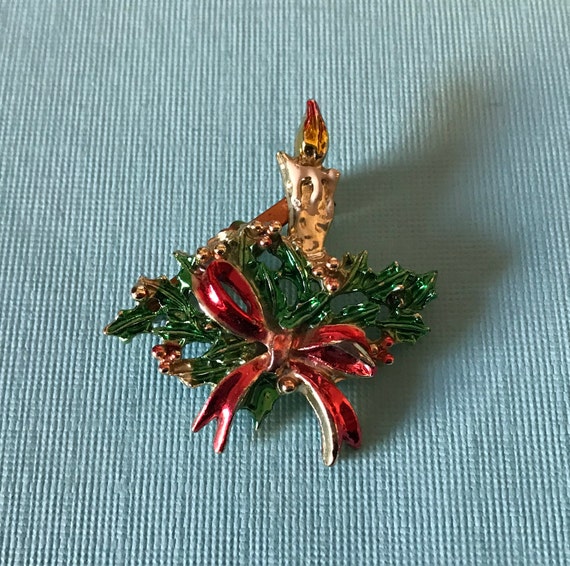 Vintage Christmas candle brooch, candle pin, Chri… - image 1