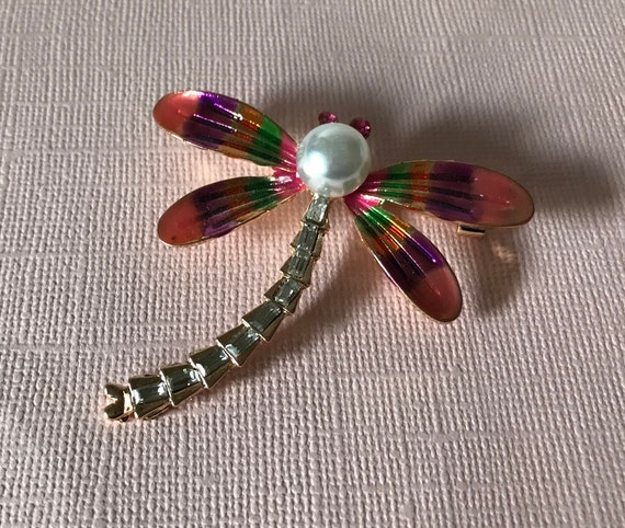 Rhinestone dragonfly brooch, pink dragonfly pin, purple dragonfly brooch, orange dragonfly pin, green dragonfly pin, dragonfly jewelry pin View 2
