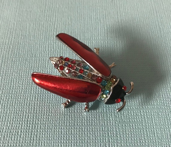 Multi colored rhinestone roach brooch, insect pin… - image 5