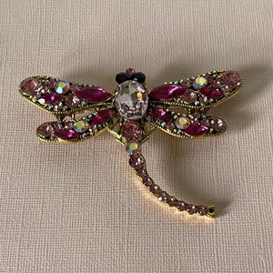Large pink dragonfly brooch, insect jewelry, dragonfly jewelry, dragonflies, insect brooch, rhinestone dragonfly pin, big dragonfly, summer
