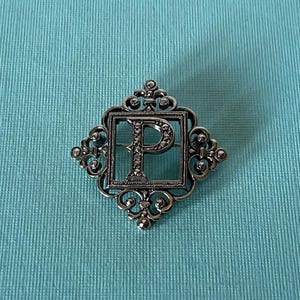 Vintage letter P brooch, rhinestone letter P pin, letter P jewelry, monogram p pin, initial p brooch, letter p vintage, silver letter p pin