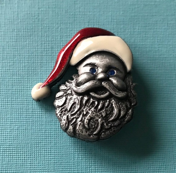 Vintage Santa brooch, blue eyed Santa brooch, sig… - image 2