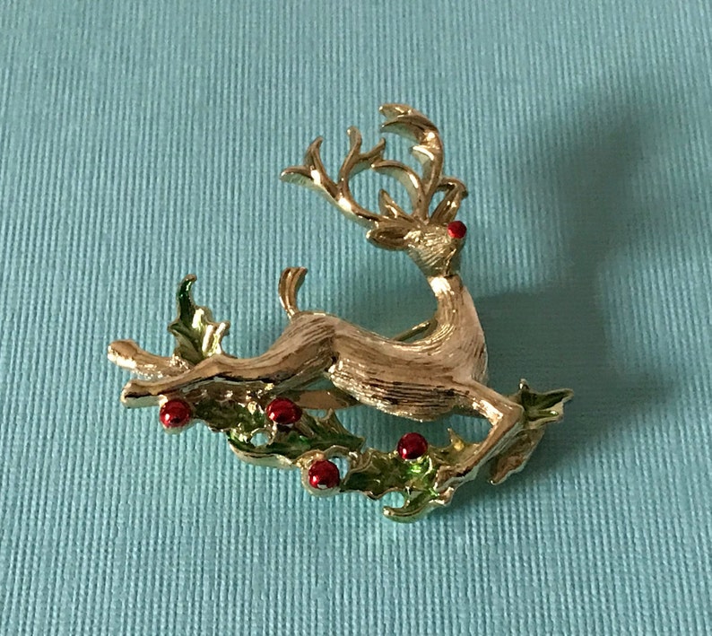 Vintage reindeer brooch Rudolph brooch Christmas pin image 0