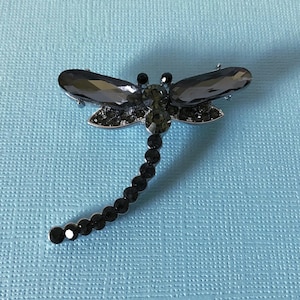 Black rhinestone dragonfly brooch, dragonfly pin, rhinestone dragonfly pins, insect pin, bug pin, black dragonfly brooch, dragonflies, bug