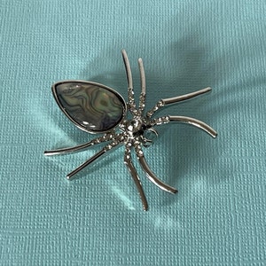Rhinestone spider brooch, abalone spider pin, silver spider brooch, spider jewelry, wedding spider, Halloween spider, lucky spider brooch