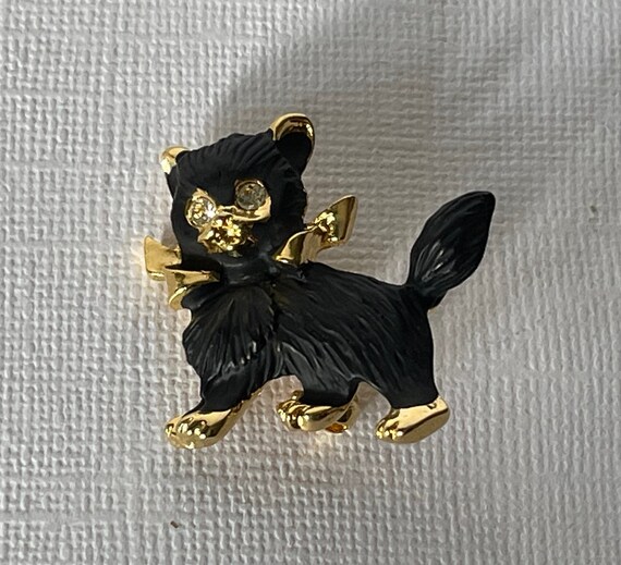 Vintage cat brooch, black cat brooch,  rhinestone… - image 3