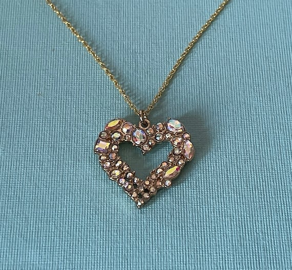 Rhinestone heart necklace, heart jewelry, gifts f… - image 1