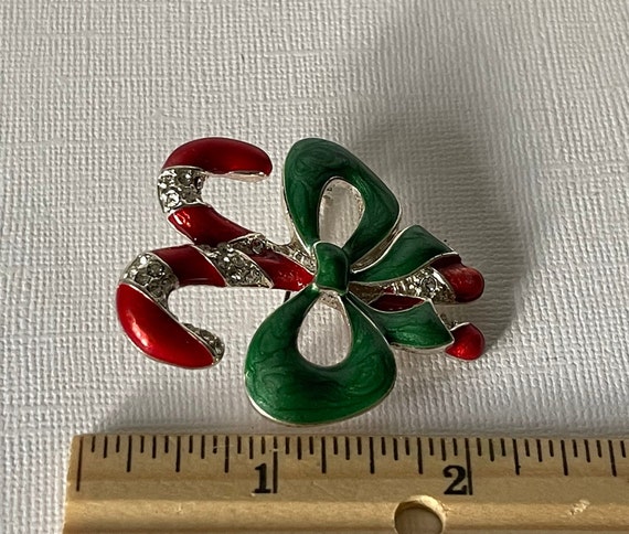 Vintage candy cane brooch, rhinestone candy cane … - image 4