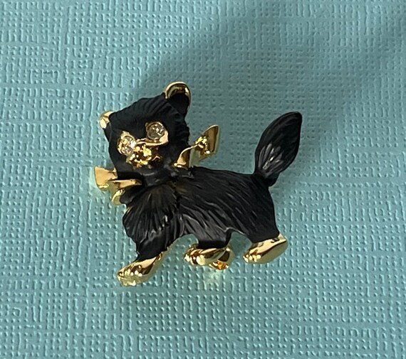 Vintage cat brooch, black cat brooch,  rhinestone… - image 4