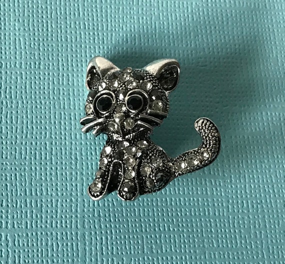 Silver rhinestone cat brooch, cat pin, cat gifts,… - image 1