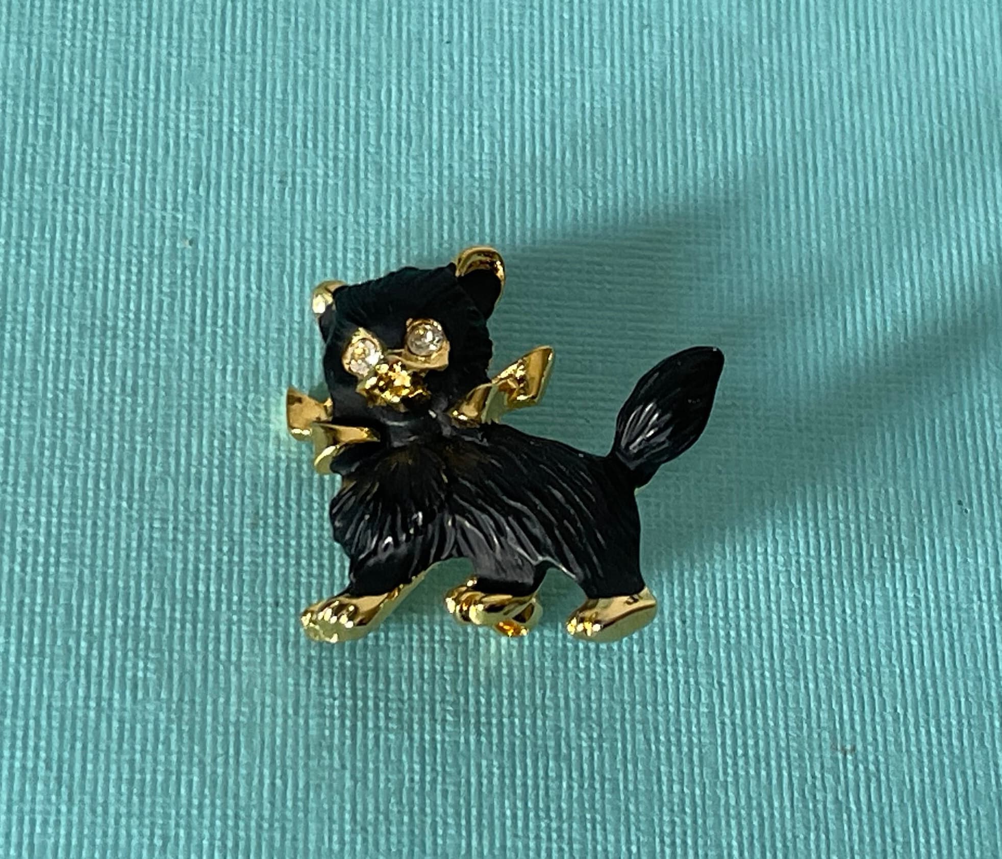 Broche Chat Noir Et Gris Avec Col Strass - Occasion - Thème Chat