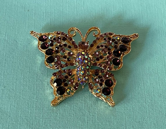 Large butterfly brooch, rhinestone butterfly pin,… - image 2