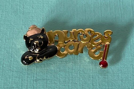 Vintage cat brooch, vintage nurse pin, nurse appr… - image 1