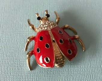 Rhinestone lady bug brooch, beetle brooch, lady bug pin, red and black lady bug brooch, ladybug pins, beetle brooch, insect pin, bug pin