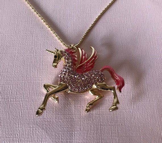 Large unicorn necklace, pink unicorn necklace, rh… - image 2