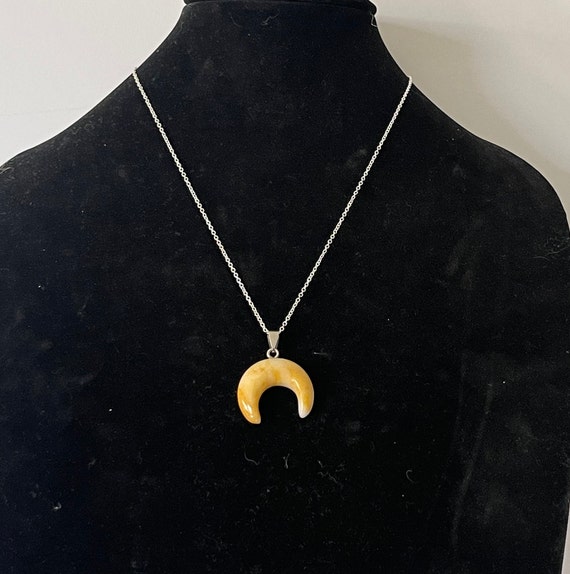 Crescent moon necklace, yellow moon necklace, butter quartz crescent moon, 20" necklace, yellow jasper moon necklace, moon jewelry, moon