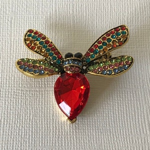 Rhinestone bumble bee pin, bee brooch, red bee pin, multi colored bumble bee brooch, fruit salad bee brooch, dragonfly, insect brooch, bee