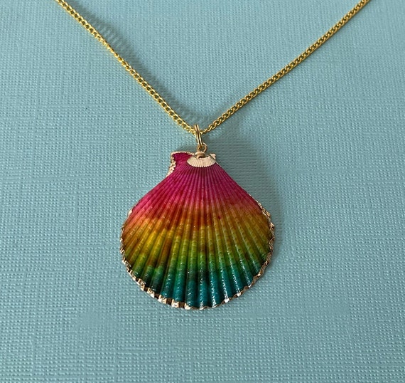 Rainbow shell necklace, 24" shell necklace, gold … - image 9