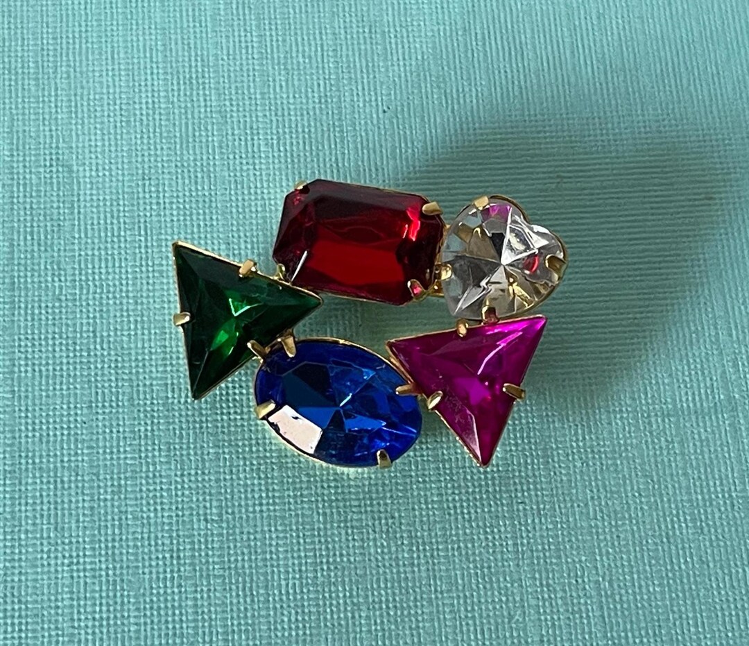 Vintage Colorful Brooch, Rainbow Brooch, Statement Brooch, Art Deco Pin ...