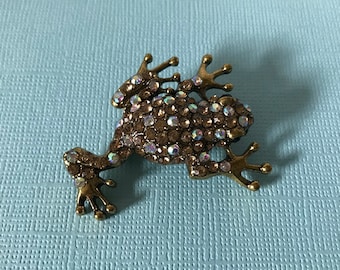 Rhnestone frog pin, aurora borealis rhinestone frog brooch, toad pin, frog jewelry, gold frog pin, rhinestone frog pins, frog jewelry, toad