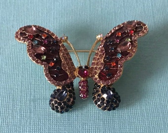 Rhinestone butterfly brooch, purple butterfly pin, blue butterfly brooch, pink butterfly pin, mutli colored butterfly, butterflies, insect