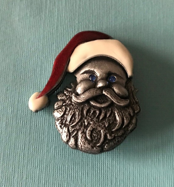 Vintage Santa brooch, blue eyed Santa brooch, sig… - image 1