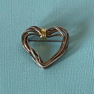 Vintage heart brooch, silver heart pin, gray heart pin, gold heart pin, heart jewelry, wedding heart brooch, Valentine&#39;s heart pin