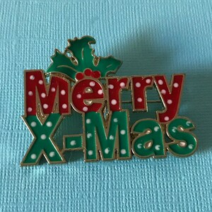 Vintage Merry Xmas brooch, Merry Christmas pin, holiday pin, Christmas brooch, Christmas jewelry, Merry Xmas Christmas brooch, xmas pin