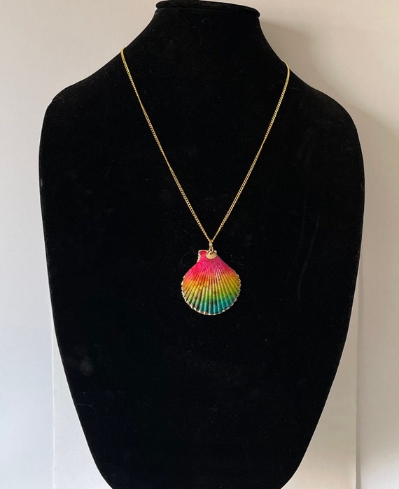 Rainbow shell necklace, 24" shell necklace, gold s