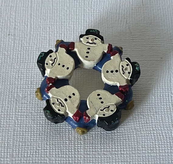 Vintage snowman brooch, vintage wreath brooch, sn… - image 3