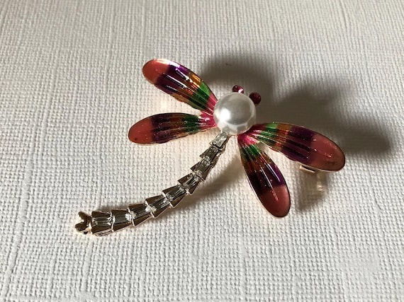 Rhinestone dragonfly brooch, pink dragonfly pin, purple dragonfly brooch, orange dragonfly pin, green dragonfly pin, dragonfly jewelry pin View 3