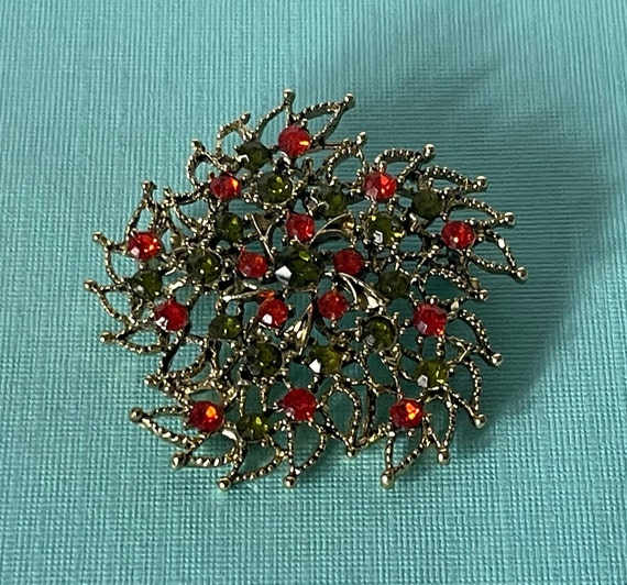 Vintage flower brooch, rhinestone flower pin, Chr… - image 3