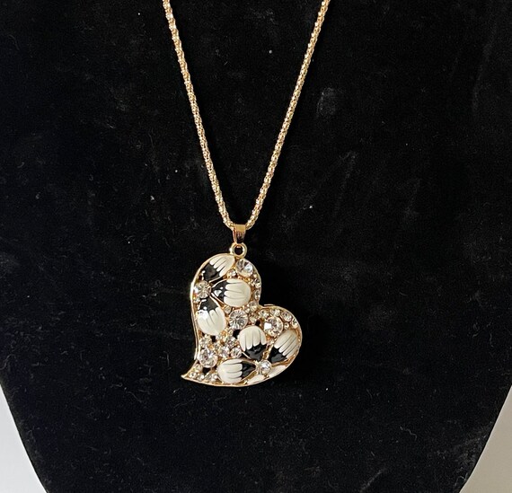 Large Rhinestone heart necklace, The Carolynn heart necklace, flower heart necklace, long necklace, sweater necklace, heart jewelry, heart