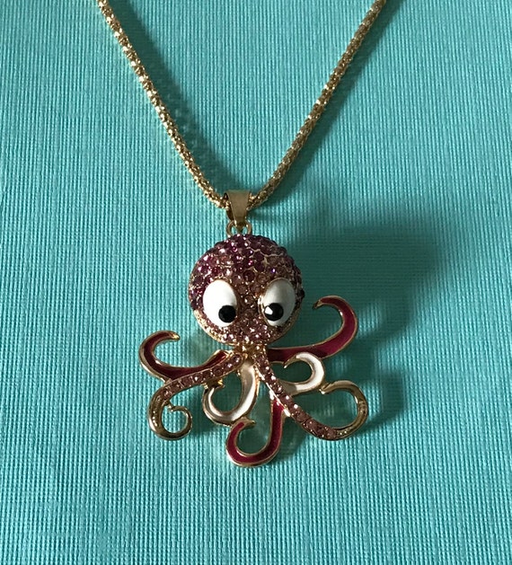 Octopus necklace, pink octopus necklace, rhineston