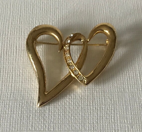 Vintage heart brooch, double heart brooch, rhines… - image 2