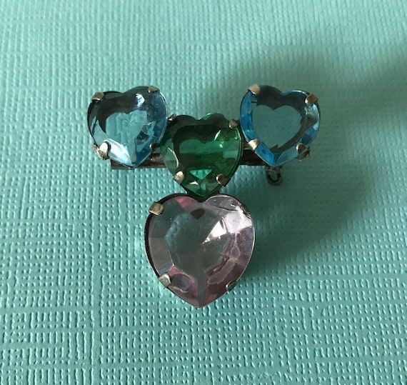 Vintage avon heart brooch, four heart pin, rhines… - image 1