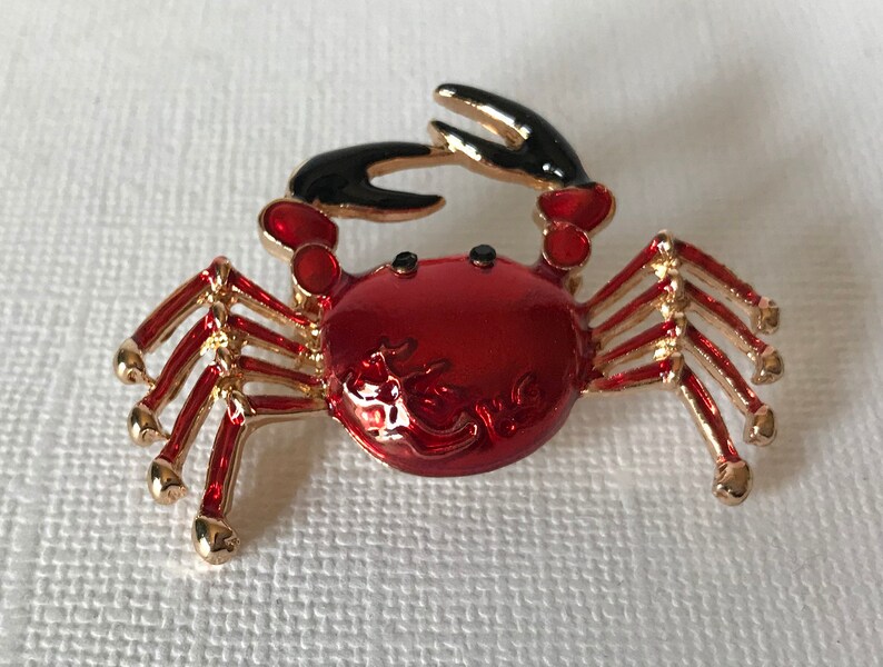 gold crab spider king crab pin crab pins red crab brooch red and gold crab pin dungenous crab crab pin Red crab brooch spider crab