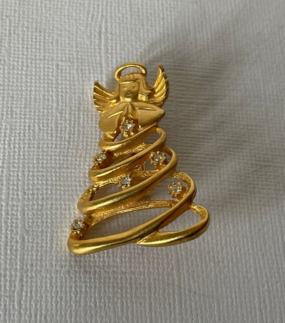 Vintage angel brooch, rhinestone angel pin, angel… - image 6