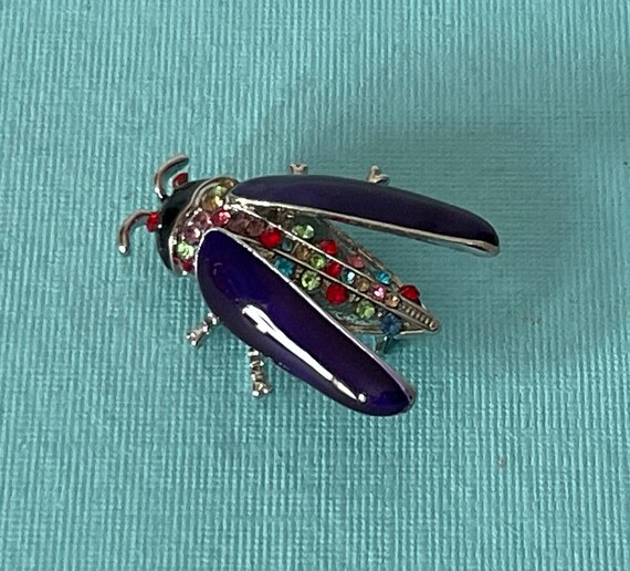 Purple roach brooch, rhinestone roach pin, beetle brooch, fly brooch, scarab pin, locust brooch, insect jewelry, roach pin, rhinestone bug