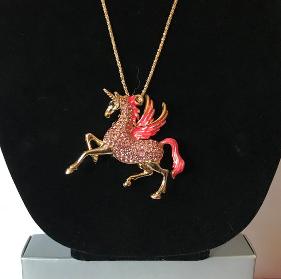 Large unicorn necklace, pink unicorn necklace, rh… - image 1