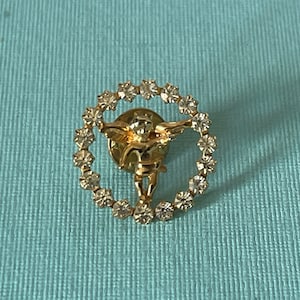 Vintage angel brooch, rhinestone angel pin, guardian angel pin, angel jewelry, Christian jewelry, religious gifts, religious jewelry, angels